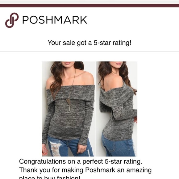 LAST 1! Charcoal Long sleeve off the shoulder knit - Picture 4 of 4